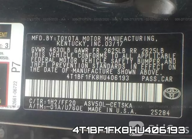 4T1BF1FK8HU406193 фото 10
