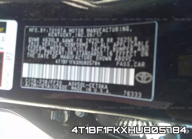 4T1BF1FKXHU805784 фото 10