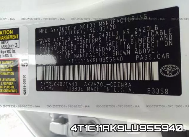 4T1C11AK9LU955940 фото 10