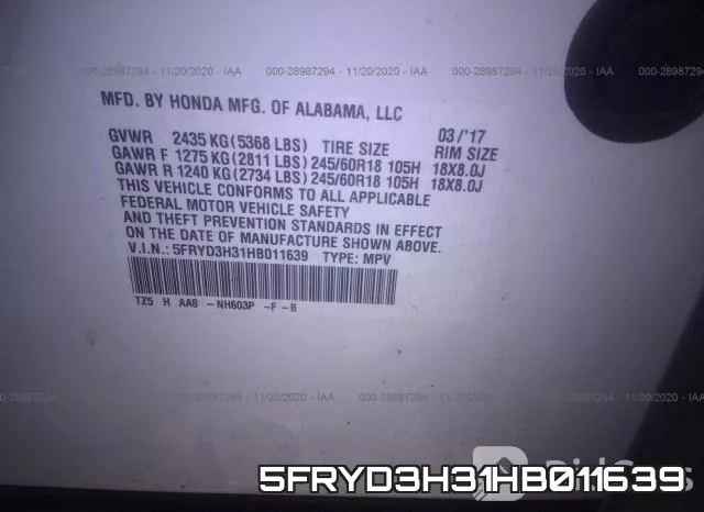 5FRYD3H31HB011639 фото 10