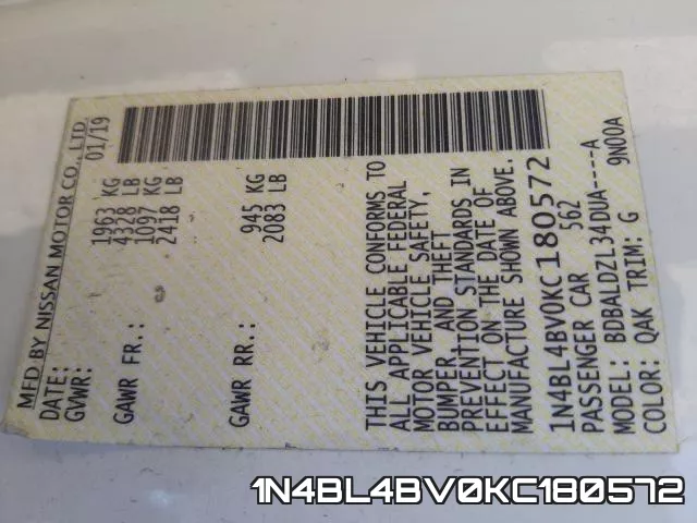 1N4BL4BV0KC180572 фото 2