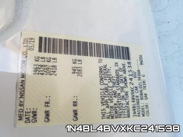 1N4BL4BVXKC241538 фото 2