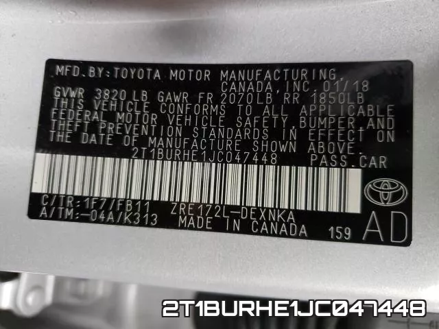 2T1BURHE1JC047448 фото 2