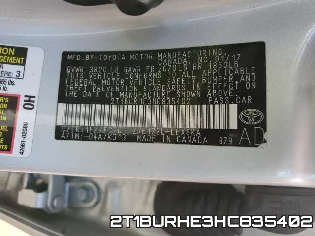 2T1BURHE3HC835402 фото 2