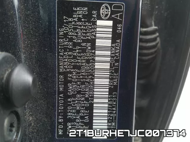 2T1BURHE7JC007374 фото 2