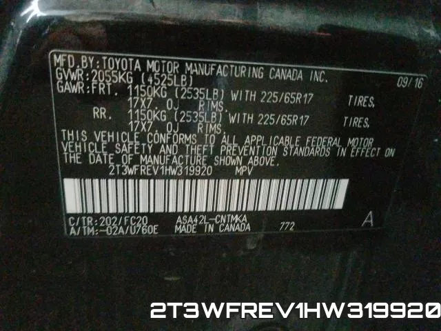 2T3WFREV1HW319920 фото 2