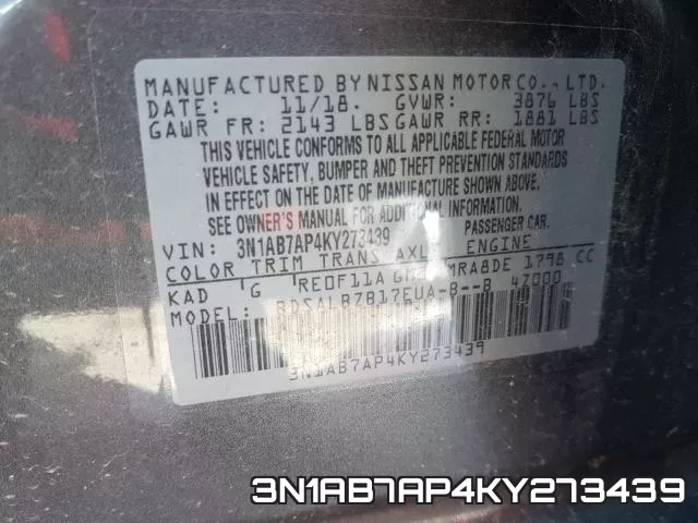 3N1AB7AP4KY273439 фото 2