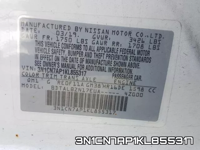 3N1CN7AP1KL855317 фото 2