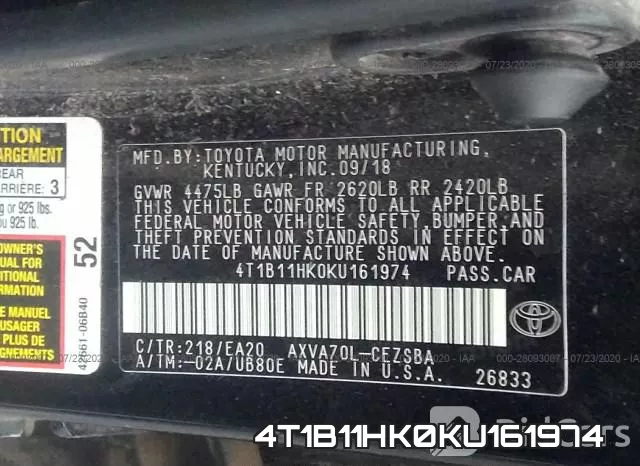 4T1B11HK0KU161974 фото 10