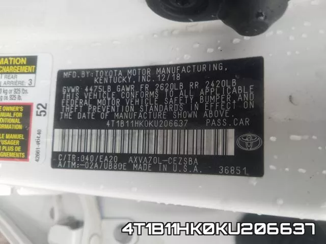 4T1B11HK0KU206637 фото 2