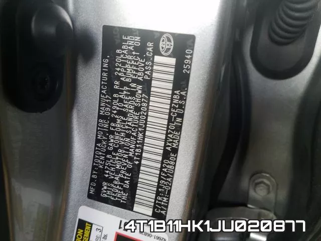 4T1B11HK1JU020877 фото 2