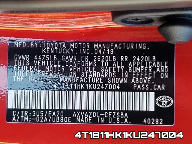 4T1B11HK1KU247004 фото 2