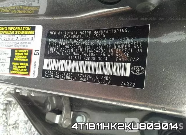 4T1B11HK2KU803014 фото 10