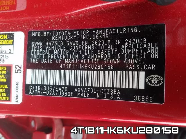 4T1B11HK6KU280158 фото 2