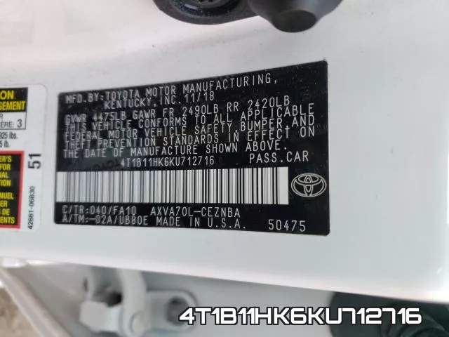 4T1B11HK6KU712716 фото 2