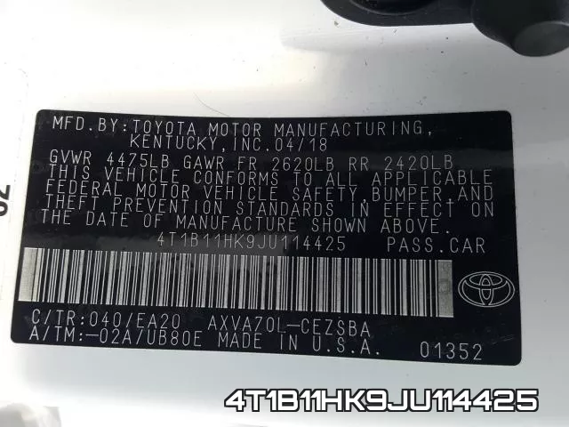 4T1B11HK9JU114425 фото 2