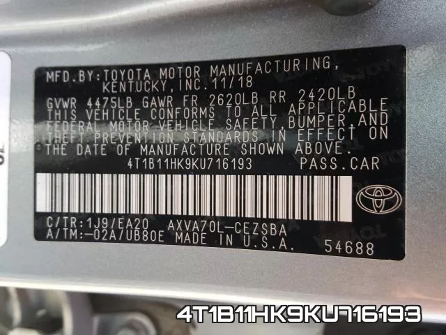 4T1B11HK9KU716193 фото 2