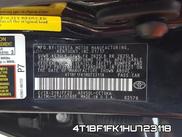4T1BF1FK1HU723118 фото 2