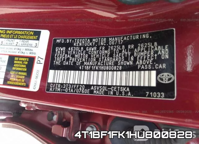 4T1BF1FK1HU800828 фото 10