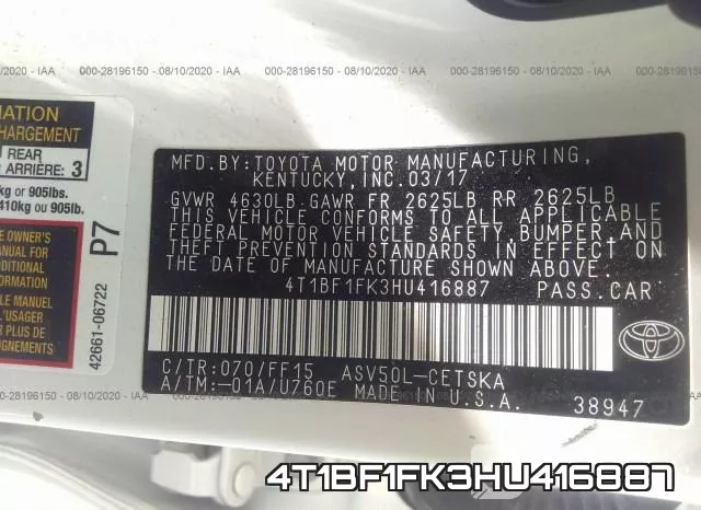 4T1BF1FK3HU416887 фото 10
