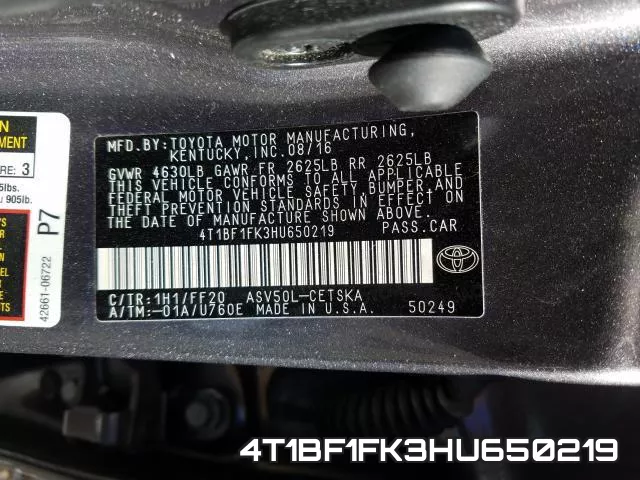 4T1BF1FK3HU650219 фото 2