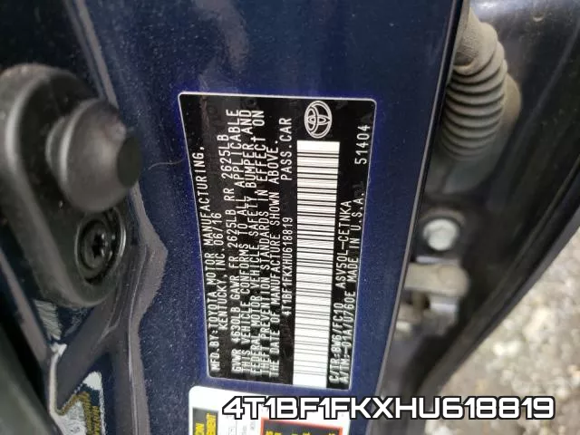 4T1BF1FKXHU618819 фото 2