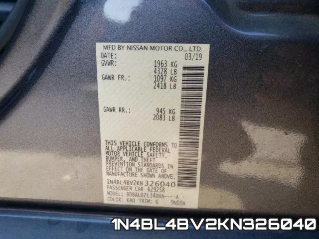 1N4BL4BV2KN326040 фото 2