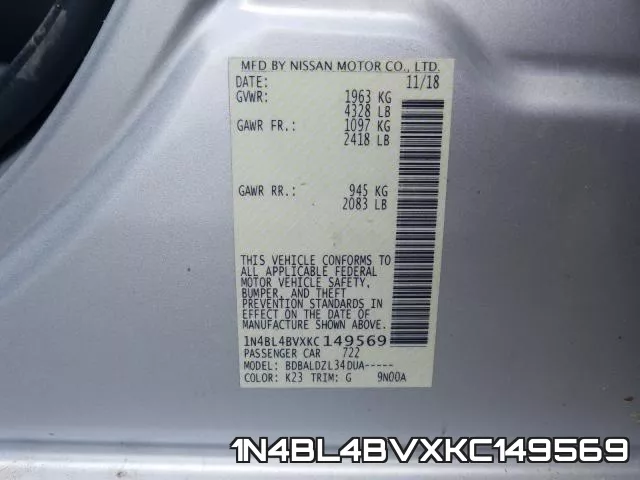1N4BL4BVXKC149569 фото 2