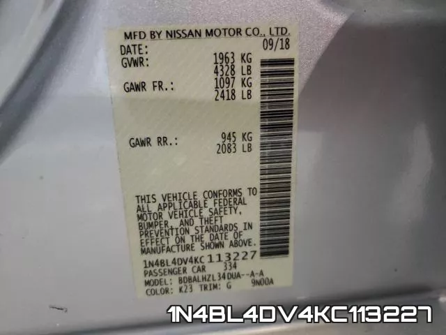 1N4BL4DV4KC113227 фото 2