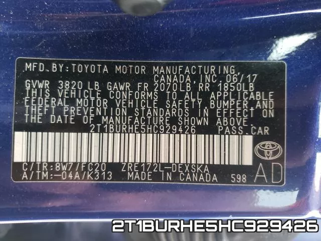 2T1BURHE5HC929426 фото 2