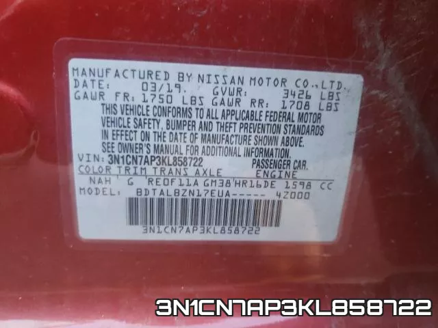 3N1CN7AP3KL858722 фото 2