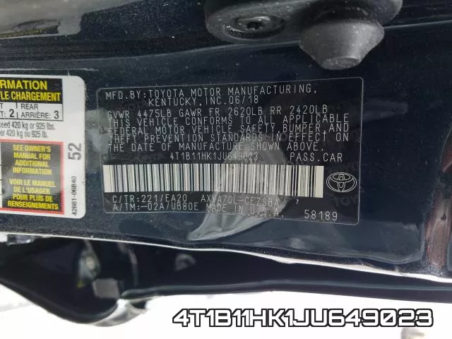 4T1B11HK1JU649023 фото 2