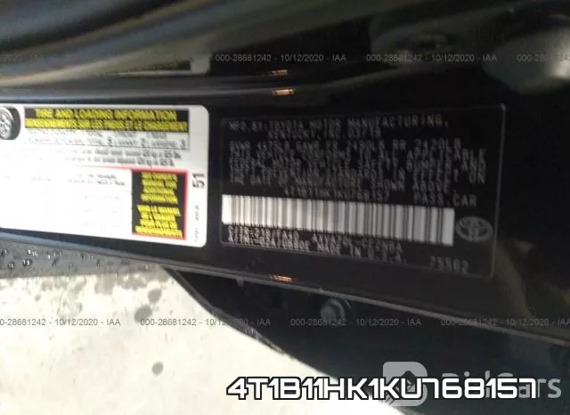4T1B11HK1KU768157 фото 10