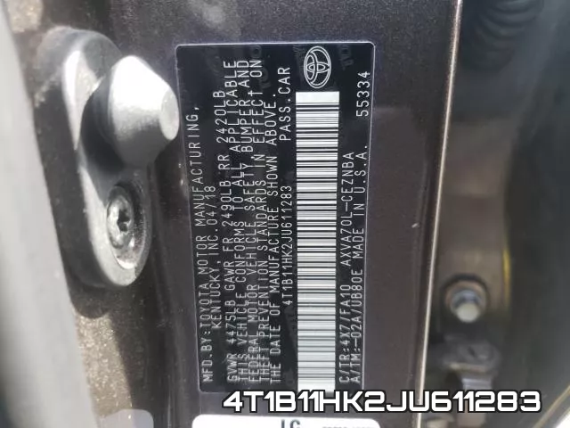 4T1B11HK2JU611283 фото 2