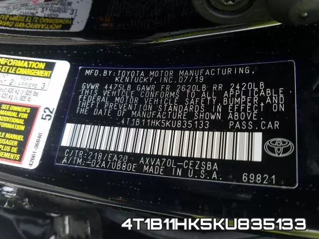 4T1B11HK5KU835133 фото 2