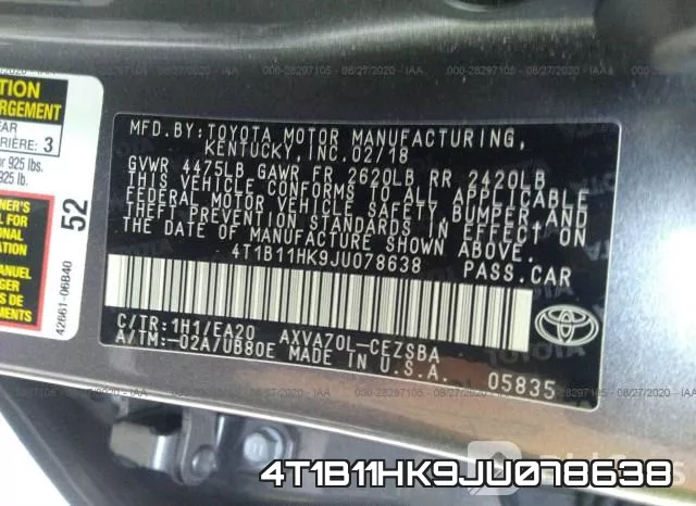 4T1B11HK9JU078638 фото 10