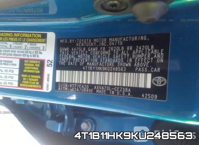 4T1B11HK9KU248563 фото 10