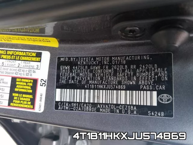 4T1B11HKXJU574869 фото 2