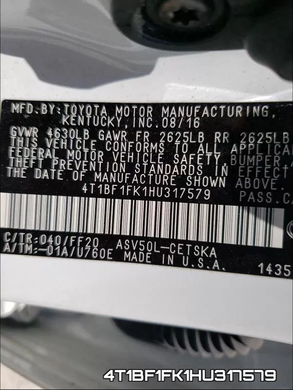 4T1BF1FK1HU317579 фото 2