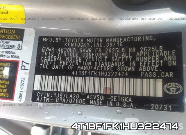 4T1BF1FK1HU322474 фото 10