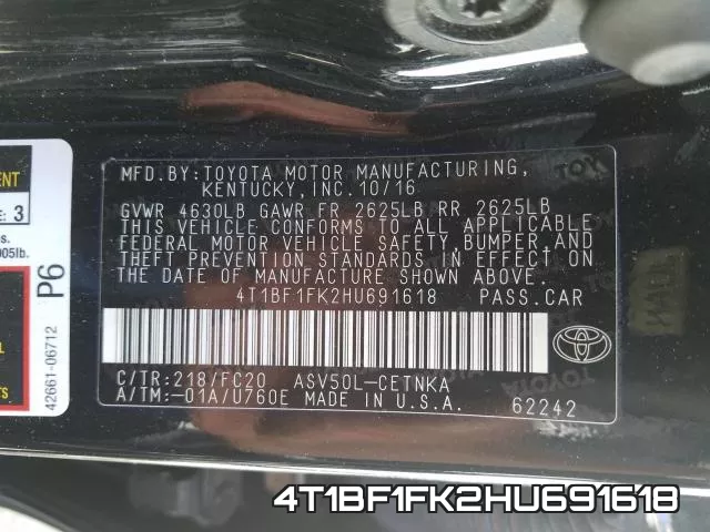 4T1BF1FK2HU691618 фото 2