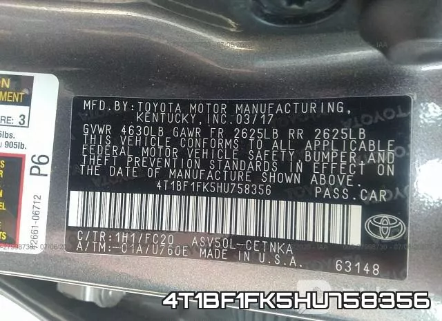 4T1BF1FK5HU758356 фото 10