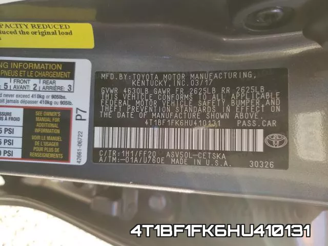 4T1BF1FK6HU410131 фото 2