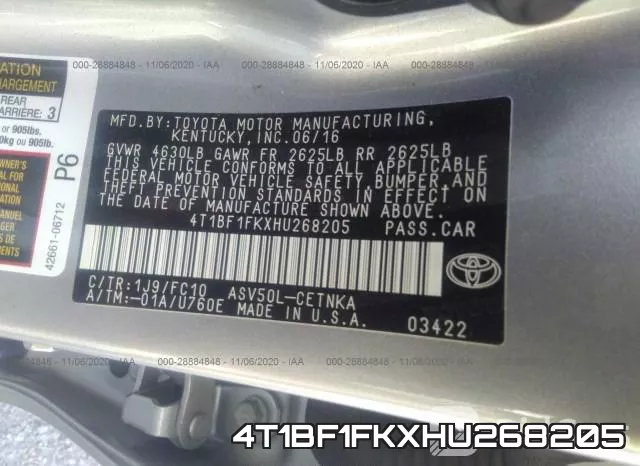 4T1BF1FKXHU268205 фото 10
