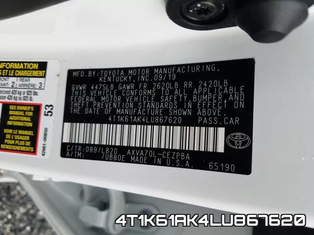 4T1K61AK4LU867620 фото 2
