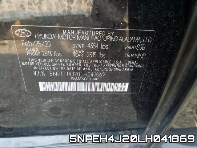 5NPEH4J20LH041869 фото 2