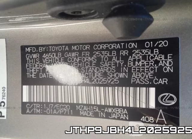 JTHP9JBH4L2025925 фото 9