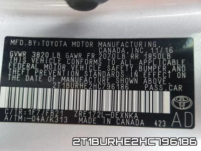 2T1BURHE2HC796186 фото 2