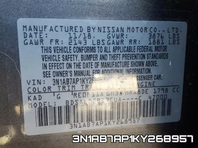 3N1AB7AP1KY268957 фото 2
