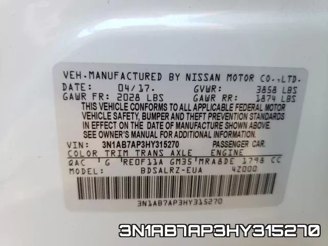 3N1AB7AP3HY315270 фото 2